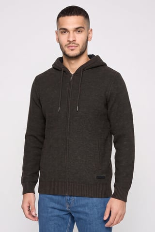 Men Heather Long Sleeve Knitted Hoodies, Khaki Melange