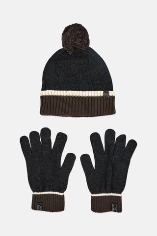 Men 2 Pcs Brand Logo Knitted Beanie And Gloves Set, Multicolor