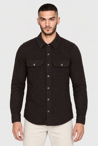 Men Regular Fit Textured Long Sleeve Corduroy Shirt, Chocolate Brown