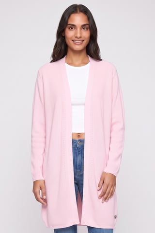 Women Split Neck Textured Cardigans, Pink