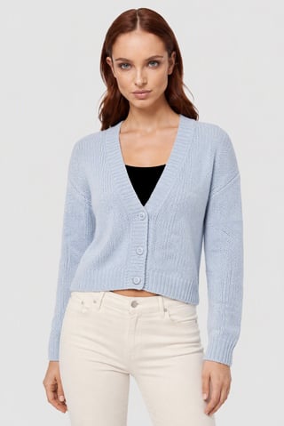 Women V-Neck Knitted Cardigan, Light Blue