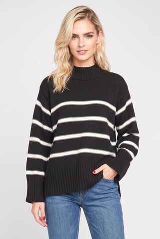 Women High Neck Knitted Sweater, Multicolor