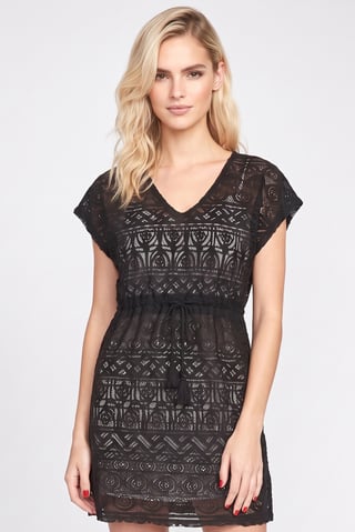 Women Lace Tie Waist Beach Top, Black