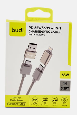 PD 65W/27W 4-In-1 Charging Cable, Grey