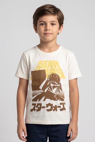 Kids Boy Crew Neck Short Sleeve Star War Print T-Shirt, Cream