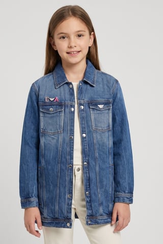 Emporio Armani Kids Girl Embroidered Logo Denim Jacket, Blue
