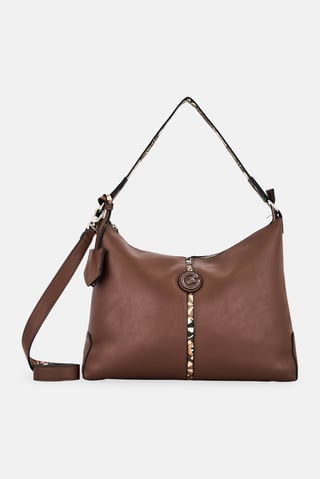 Women Brand Logo Shoulder Bag, Brown