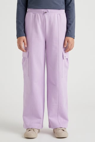 Kids Girl Regular Fit Solid Cargo Pants, Lavender