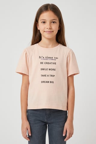 Kids Girl Short Sleeve Graphic Print T-Shirt, Light Peach