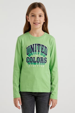 Kids Girl Crew Neck Long Sleeve Graphic Print Top, Lime Green