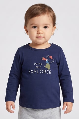 Toddlers Girl Graphic Print Long Sleeve Top, Navy