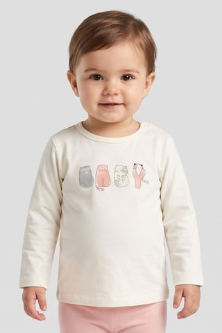 Toddlers Girl Short Sleeve Graphic Print Top, Beige