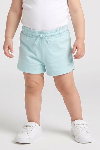 Toddlers Girl Embroidered Logo Basic Shorts, Light Blue