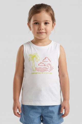 Toddlers Girl Sleeveless Graphic Print Top, White
