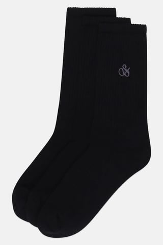 Men 3 Pairs Embroidered Logo Crew Socks, Black
