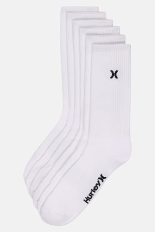 Men 6 Pairs Embroidered Logo Crew Socks, White
