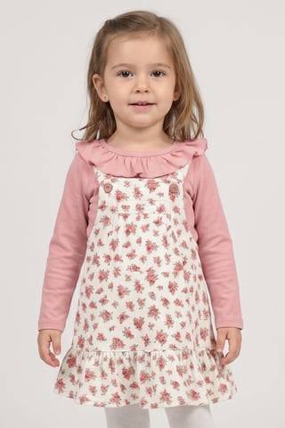 Toddlers Girl 3 Pcs Allover Print Dress And Top with Leggings Set, Multicolor