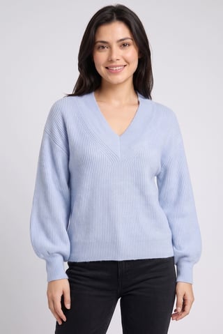 Women V-Neck Knitted Sweater, Blue