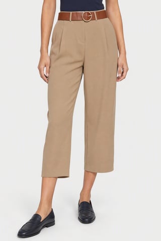 Women Regular Fit Solid Belted Capri Pants, Khaki