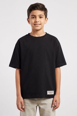 Kids Boy Oversized Brand Logo Short Sleeve T-Shirt, Black
