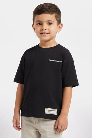 Toddlers Boy Oversized Brand Logo Short Sleeve T-Shirt, Black