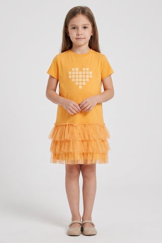 Kids Girl Short Sleeve Graphic Print Dress, Yellow