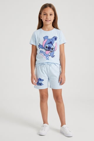 Kids Girl 2 Pieces Graphic Print T-Shirt And Shorts Set, Light Blue