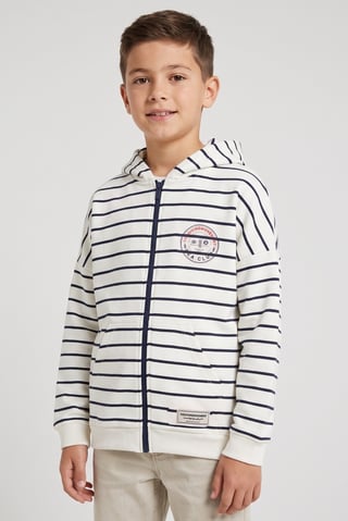 Kids Boy Full Zipper Stripe Long Sleeve Hoodie, Multicolor