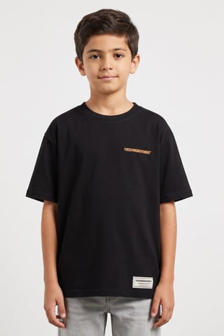 Kids Boy Crew Neck Brand Logo Short Sleeve T-Shirt, Black