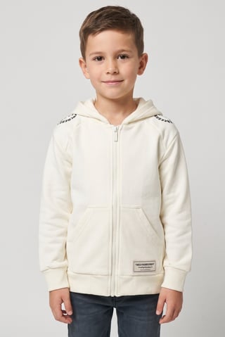 Kids Boy Brand Logo Full Zip Hoodie, Ivory