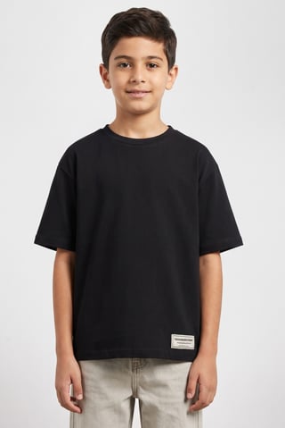 Kids Boy Oversized Brand Logo Short Sleeve T-Shirt, Black