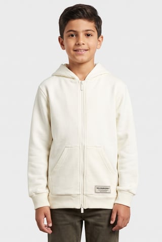Kids Boy Brand Logo Long Sleeve Full Zip Hoodie, Ivory