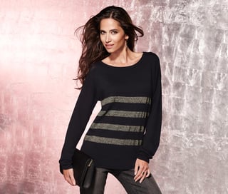 Women Round Neck Long Sleeve Stripe Pullover , Multicolor