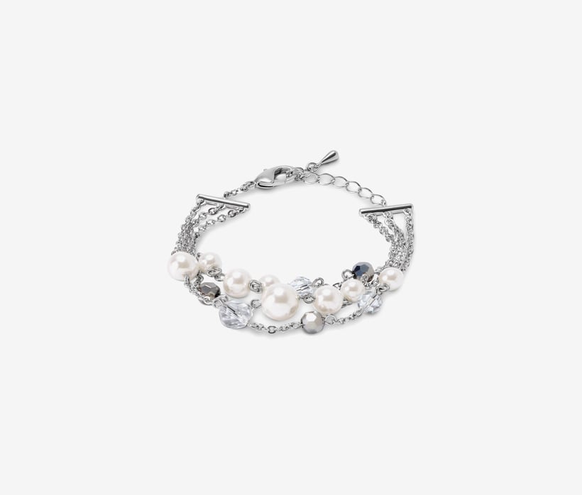 Women Glass Pearls And Crystals Bracelet, Silver
