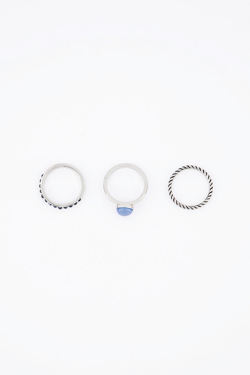 Women Set of 3 Rings, Silver
