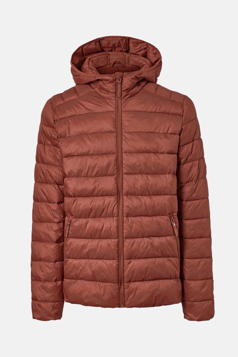 Men Hooded Long Sleeve Quilted Jacket, Rust Brown