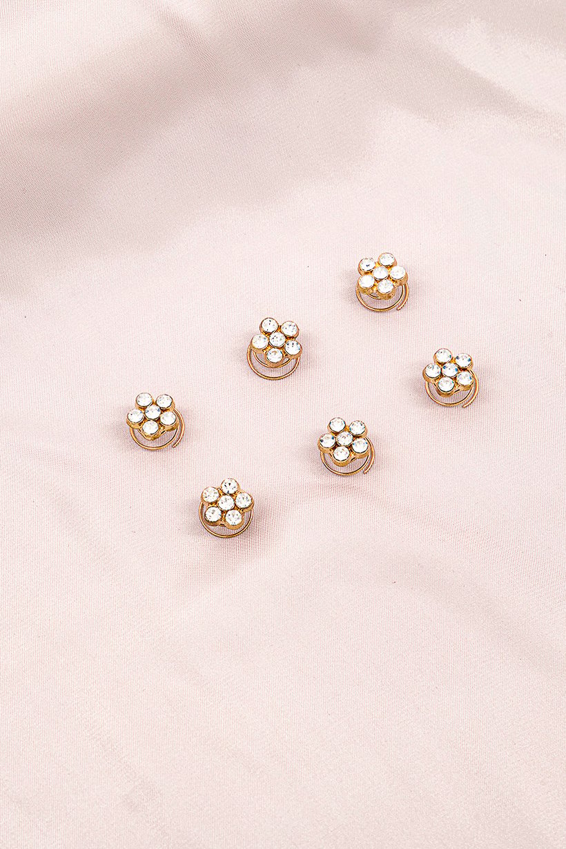 Women 6 Piece Flower Rhinestone Clip, Gold