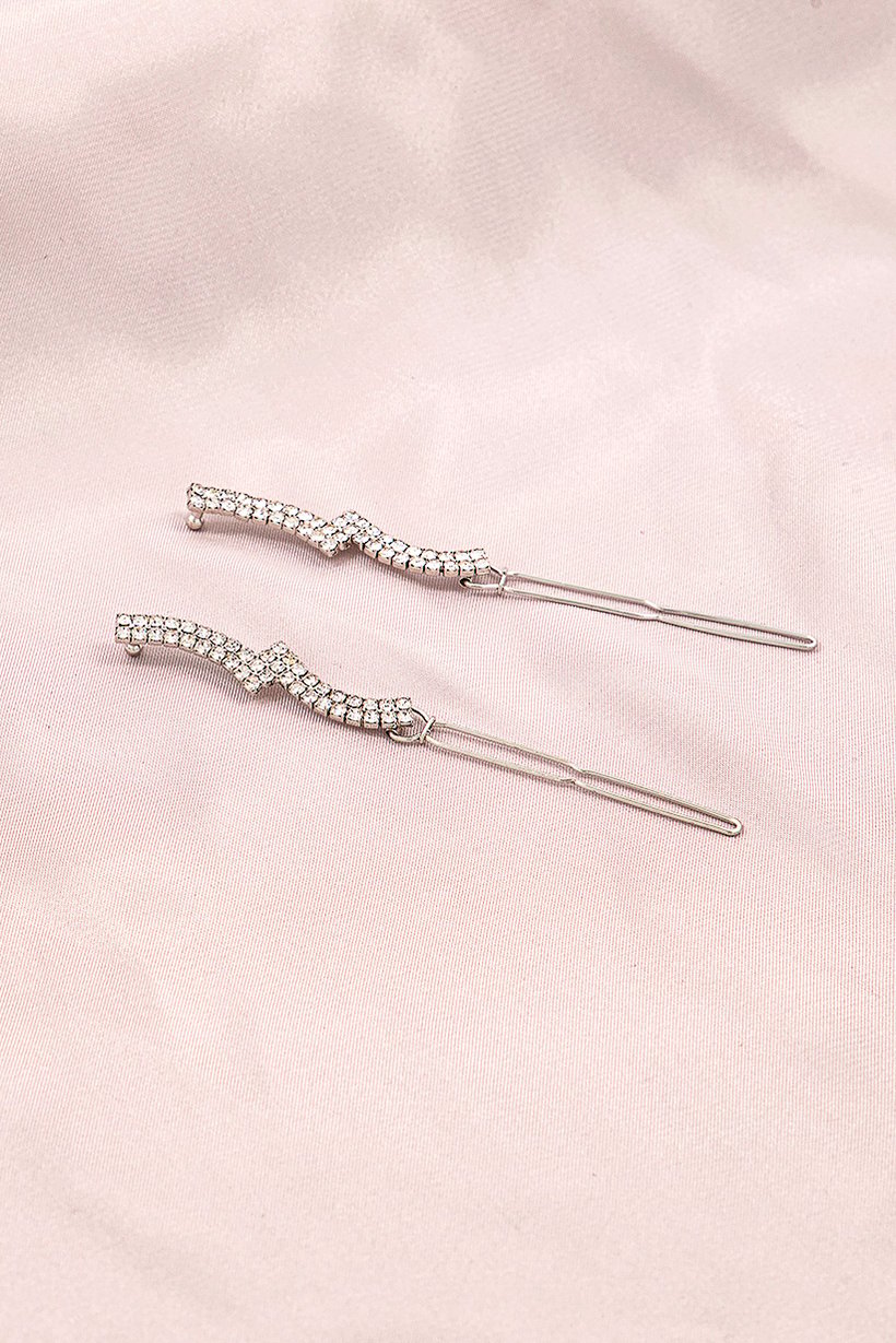 Women 2 Piece Rhinestone Barrett, Silver