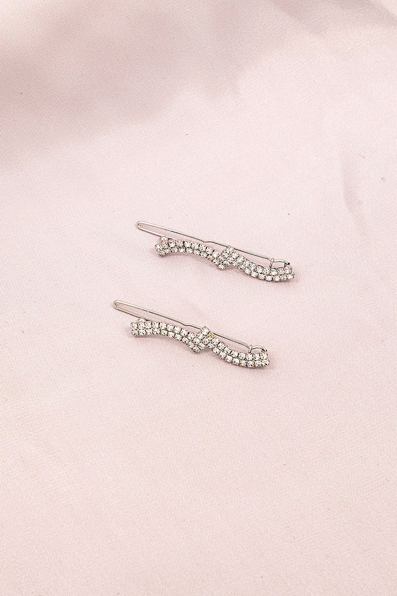 Women 2 Piece Rhinestone Barrett, Silver