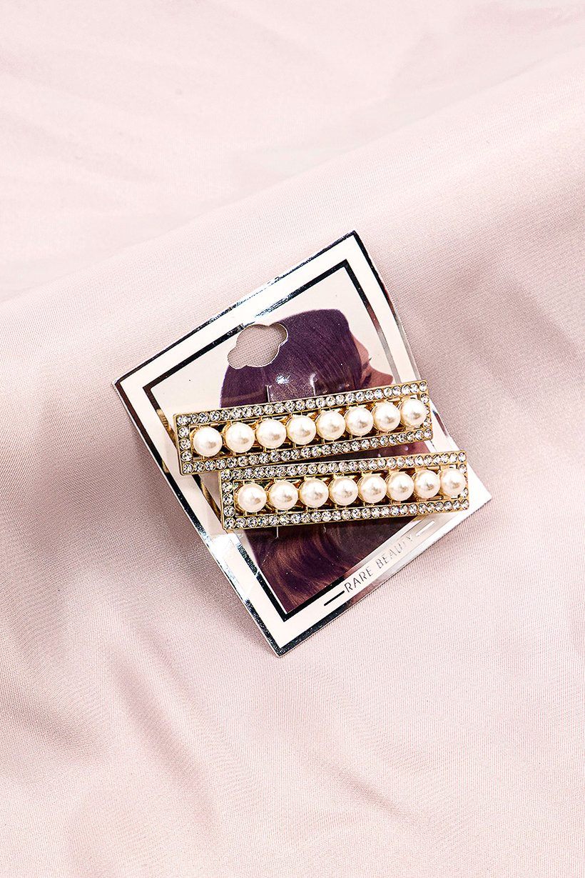 Women And Pearl Hair Barrette, Gold