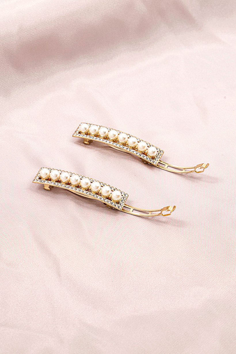 Women And Pearl Hair Barrette, Gold