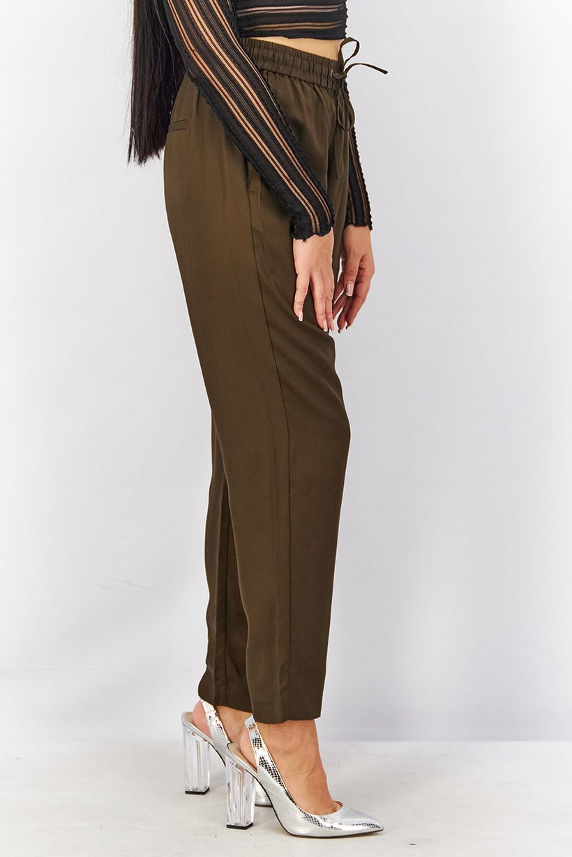 Women Regular Fit Solid Non Stretchable Drawstring Pants, Dark Olive