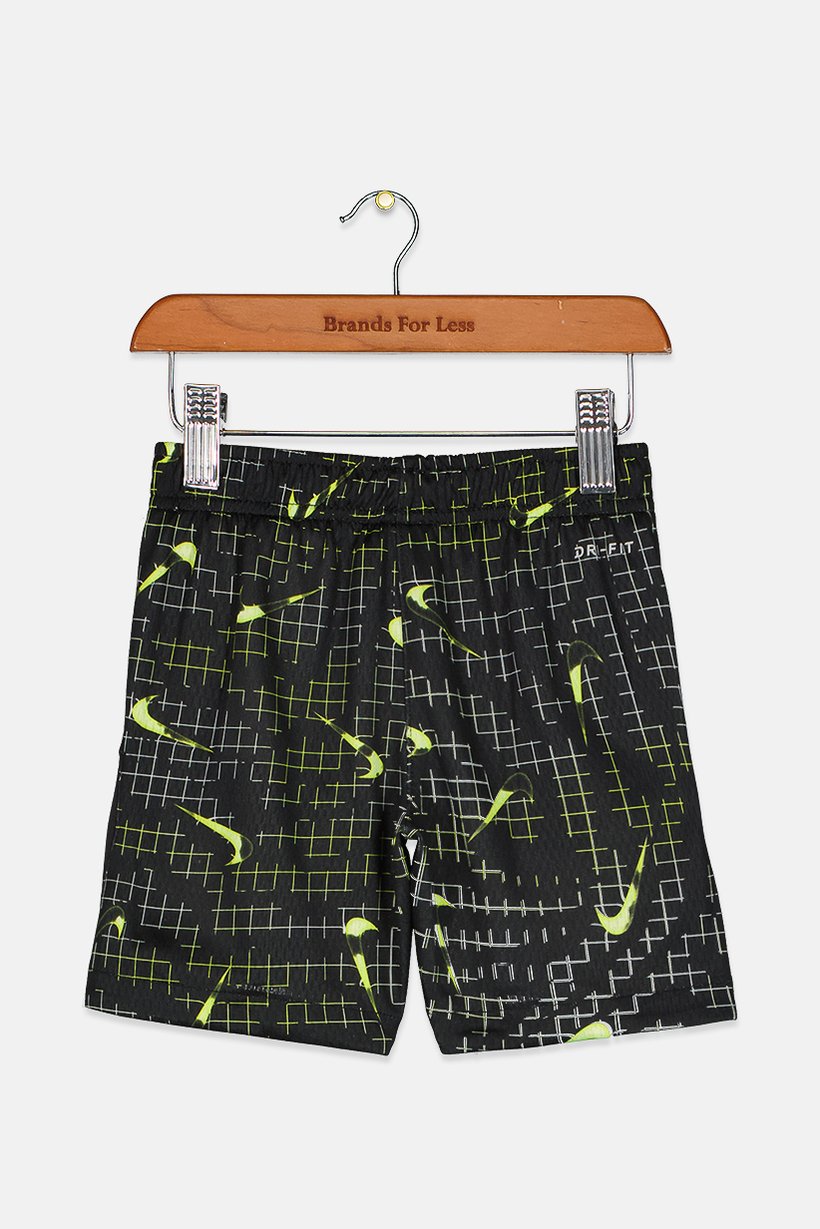Toddlers Boy Allover Print Drawstring Shorts, Black Combo