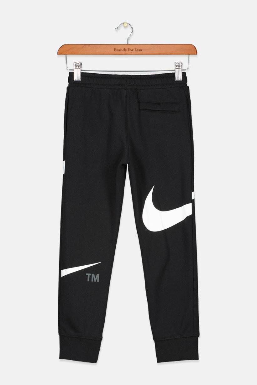 Kids Boy Drawstring Brand Logo Sport Jogger, Black and White