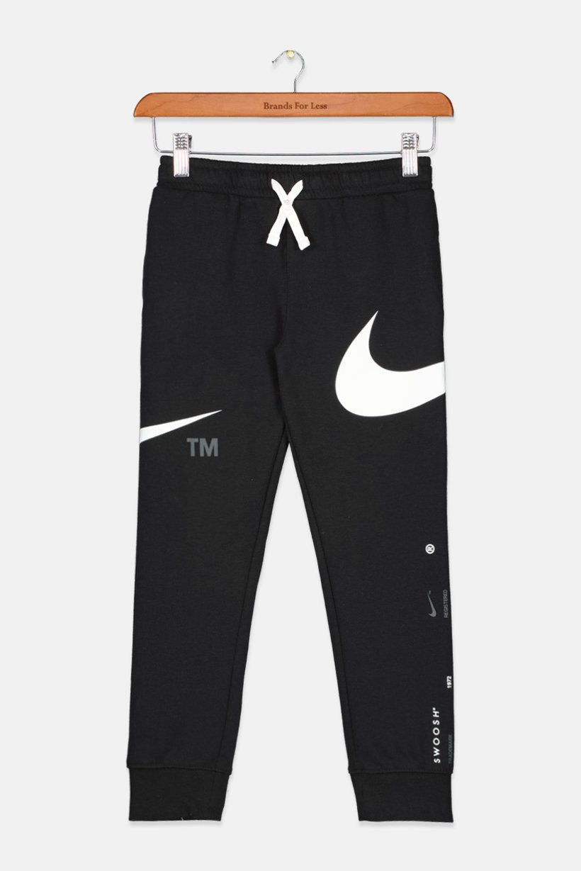 Kids Boy Drawstring Brand Logo Sport Jogger, Black and White