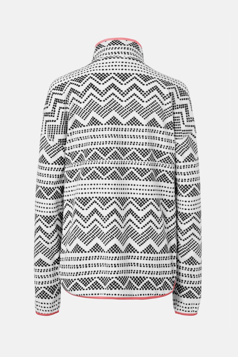 Women Stand Collar Long Sleeve All Over Printed Fleece Sweater, White Combo