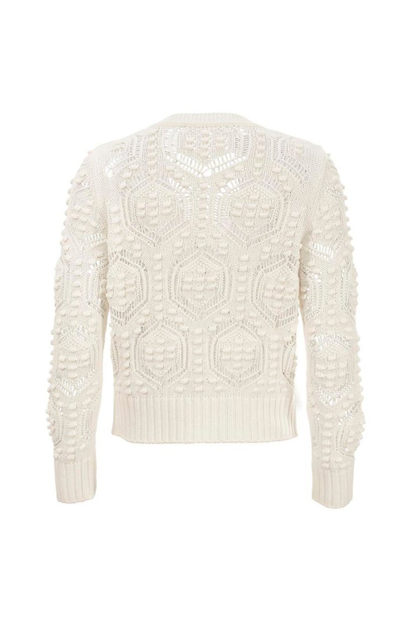 Women V-neck Textured Cardigan, White