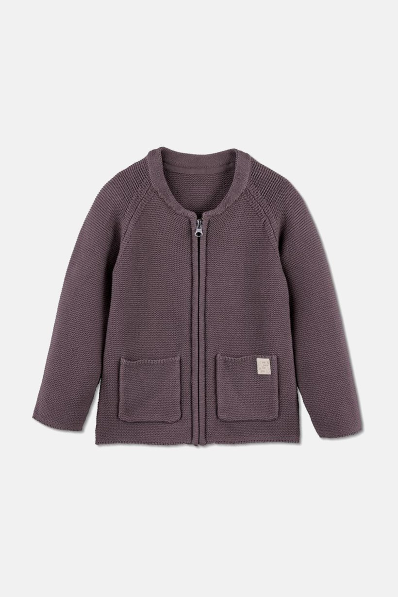 Toddlers Girl Crew Neck Textured Cardigan, Purple