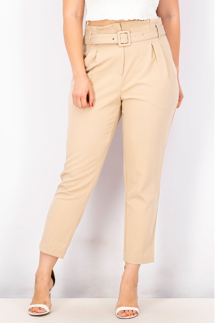 Buy Mohito Women Regular Fit Textured Belted Pants, Tan Online | Brands ...