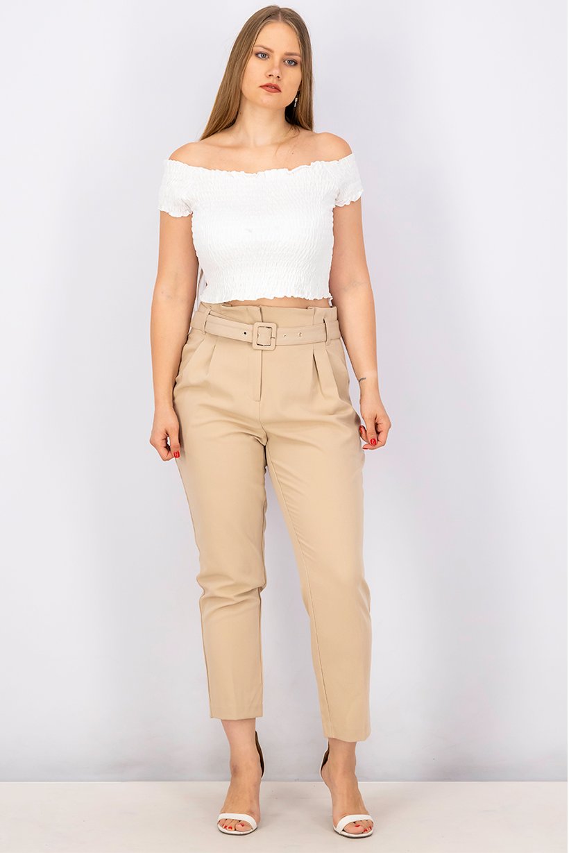 Buy Mohito Women Regular Fit Textured Belted Pants, Tan Online | Brands ...